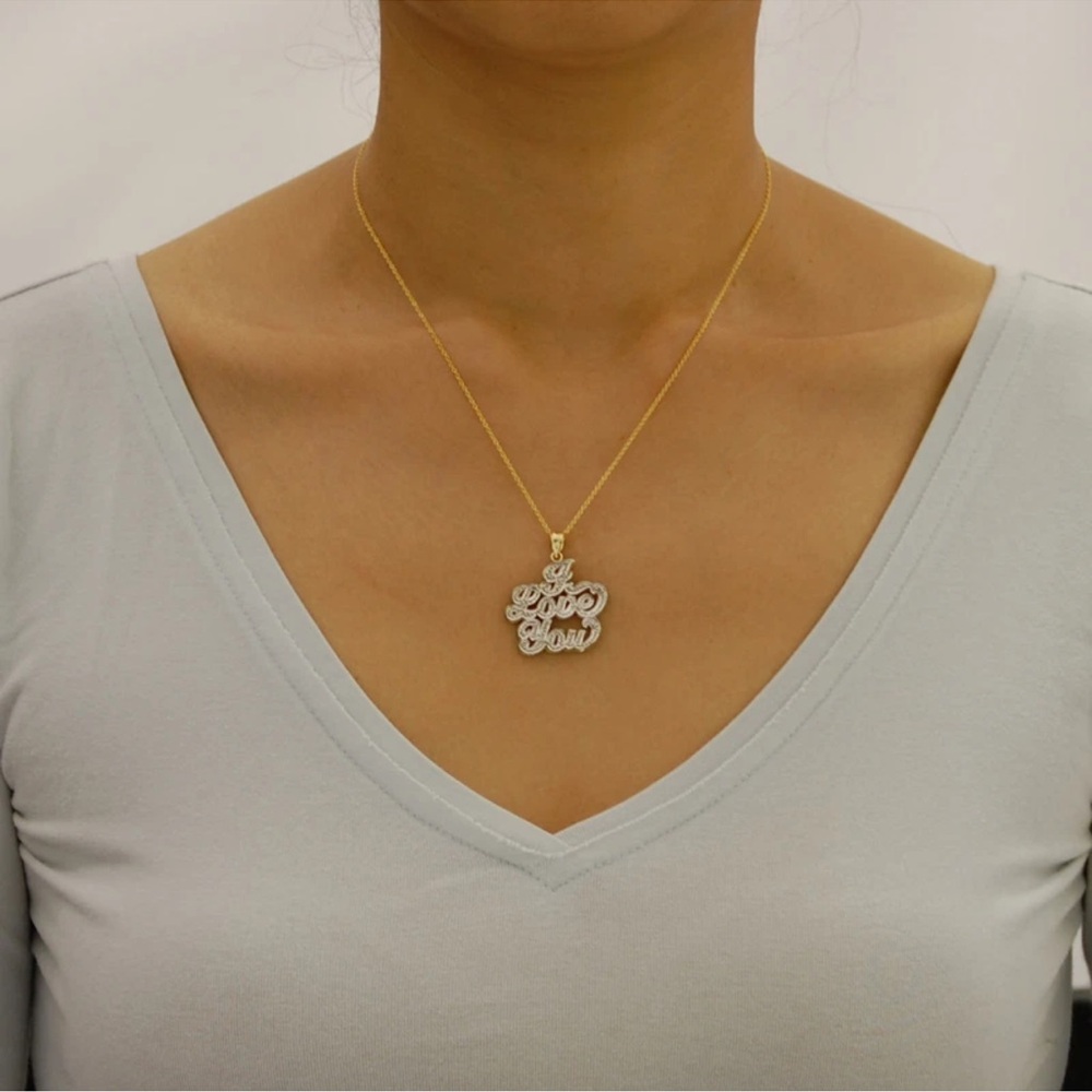 Elegant 14K Gold I Love You Diamond Pendant